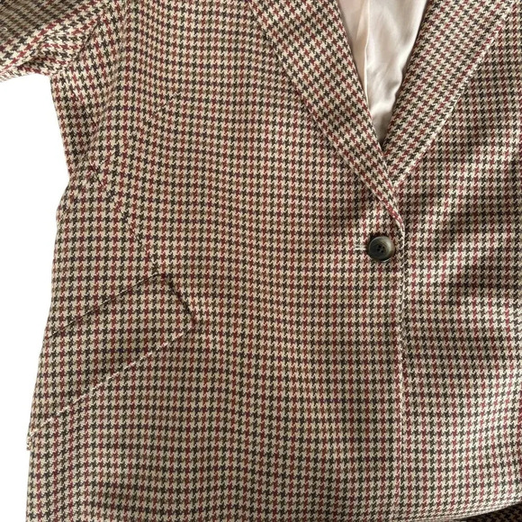 L'Agence Chamberlain Houndstooth Blazer Jacket Tan Brown Red Size 16 - Picture 3 of 5